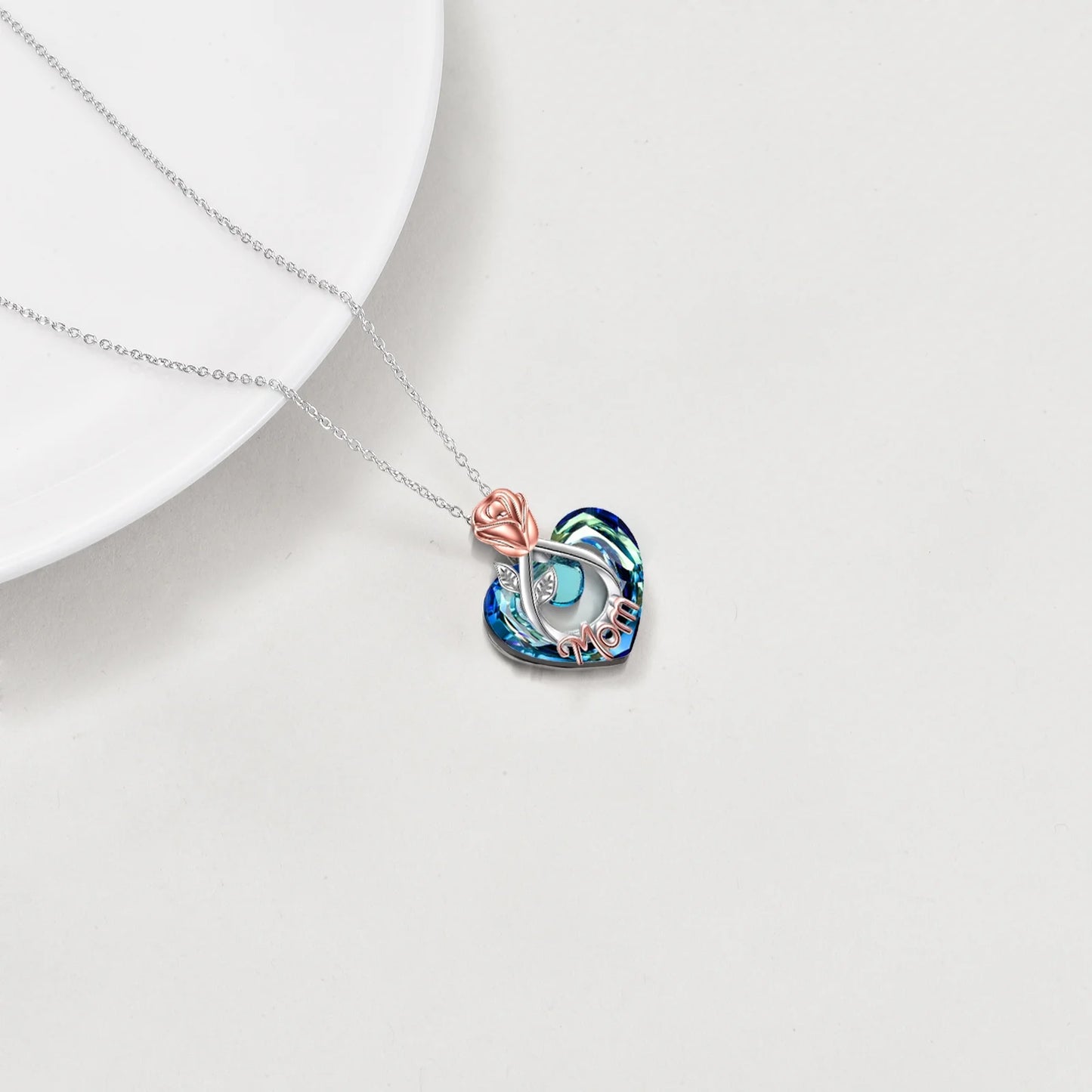 Mothers Day Gifts for Mom Necklace 925 Sterling Silver Mom Necklace with Heart Crystal Necklace Jewerly Mothers Day Gifts for Women Mother