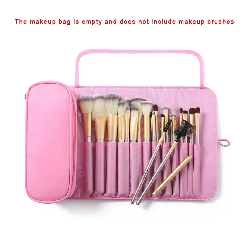 Makeup Bag Women'S Cosmetic Brush Bag Travel Organizer Makeup Brushes Fold Tools Rolling Bags Waterproof Nylon Makeup Case