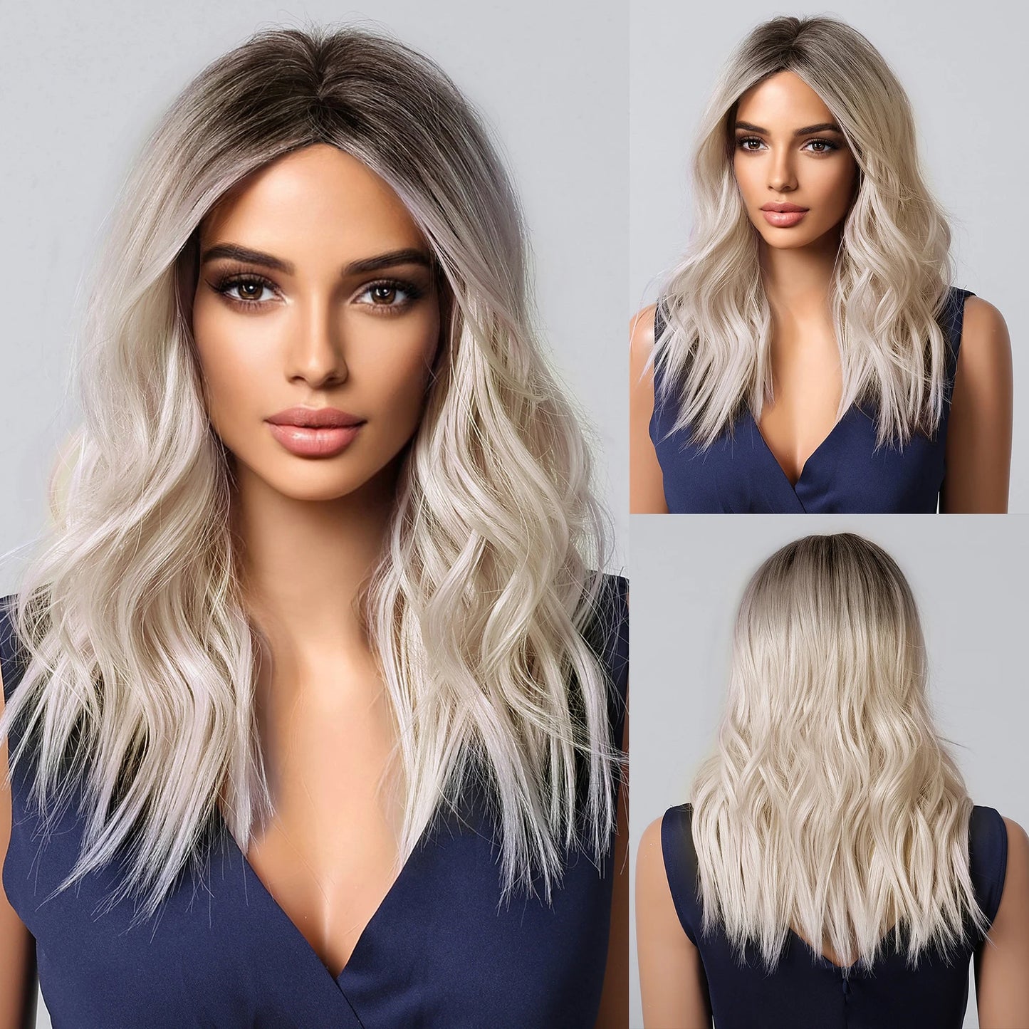 Brown Curly Synthetic Wig Short Wavy Bob Ombre Wigs Platinum Highlight Wig Daily Party Wig for Women Heat Resistant Wig