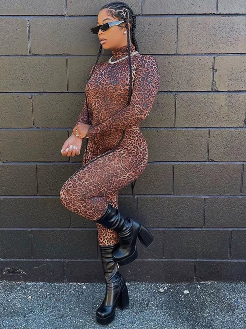 Long Sleeve Solid Turtleneck Skinny Bodycon Jumpsuit Autumn Winter Women Fashion Streetwear Casual Romper