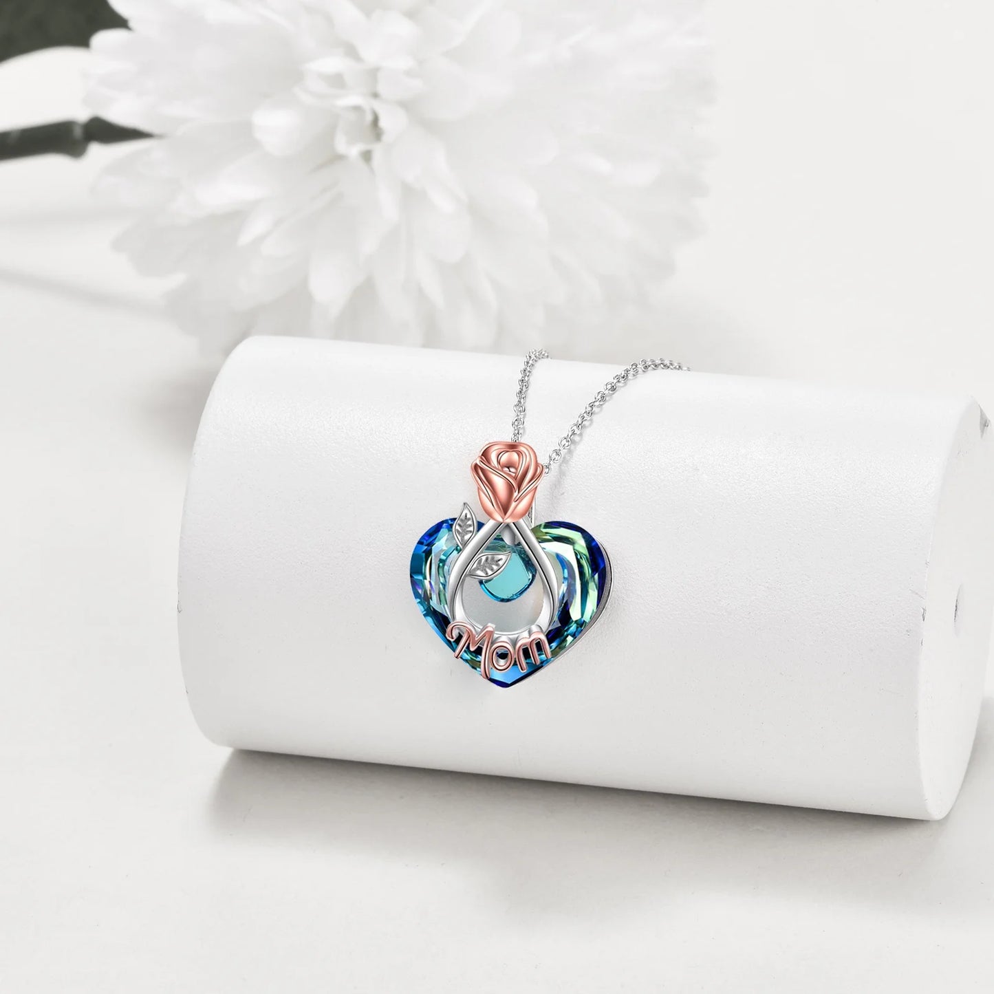 Mothers Day Gifts for Mom Necklace 925 Sterling Silver Mom Necklace with Heart Crystal Necklace Jewerly Mothers Day Gifts for Women Mother