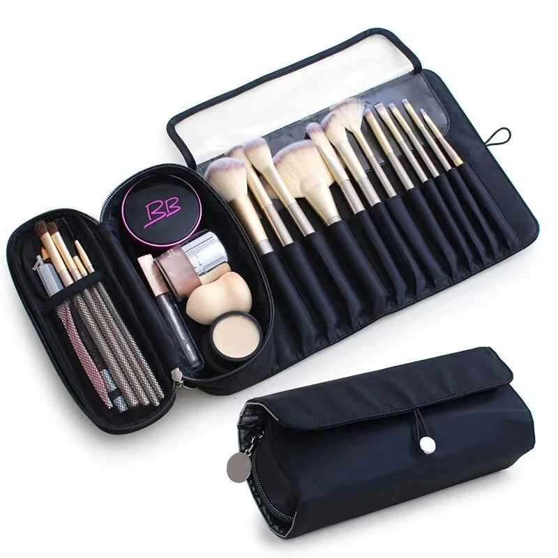 Makeup Bag Women'S Cosmetic Brush Bag Travel Organizer Makeup Brushes Fold Tools Rolling Bags Waterproof Nylon Makeup Case