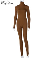 Long Sleeve Solid Turtleneck Skinny Bodycon Jumpsuit Autumn Winter Women Fashion Streetwear Casual Romper