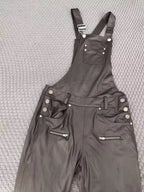 Elegant Women'S Shoulder Strap Jumpsuit Square Neck Sleeveless Pu Leather Buckle Zipper Suspender Sexy Tight Fitting Jumpsuit