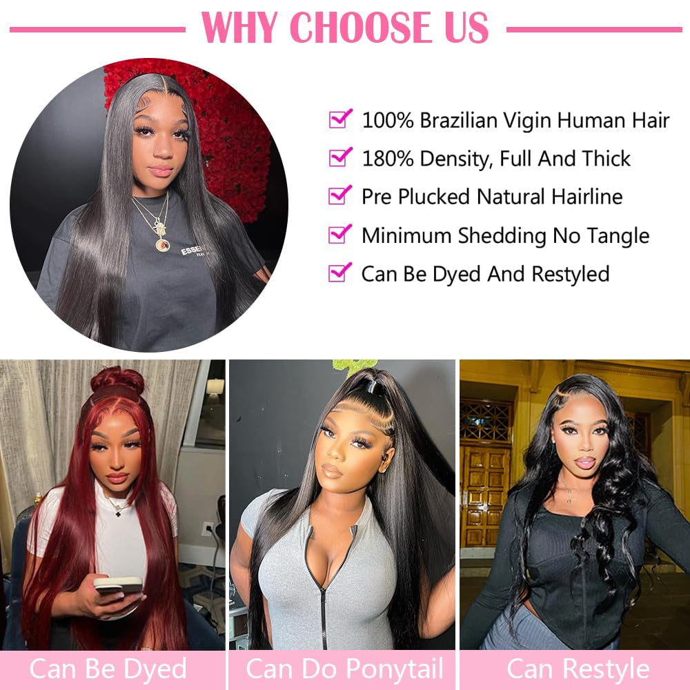Straight Lace Front Wigs Human Hair 13X4 Hd Lace Front Wigs Human Hair Pre Plucked 180 Density Glueless Wigs Human Hair 28 Inch Lace Frontal Wigs Human Hair for Black Women
