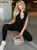 Women Fashion Sleeveless Zipper Neck Sexy Bodycon One Piece Jumpsuit 2023 Summer Streetwear Party Gym Romper Overalls