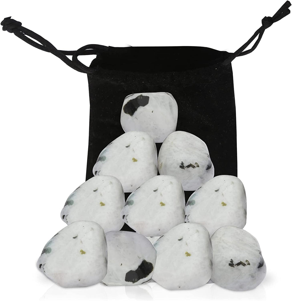 Healing Crystals Rainbow Moonstone Tumbled Stones- Healing Stones and Crystals for Beginners- 8 Piece Real Crystals and Healing Stones - Tumbled Crystals for Witchcraft (8, Rainbow Moonstone)