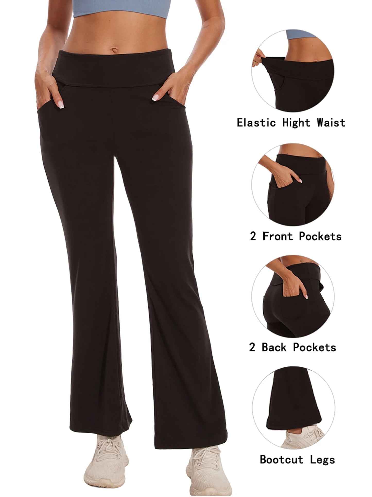 Womens Bootcut Yoga Pants with Pockets Flare Workout Legging High Waist Bootleg Bottoms Activewear Black XL