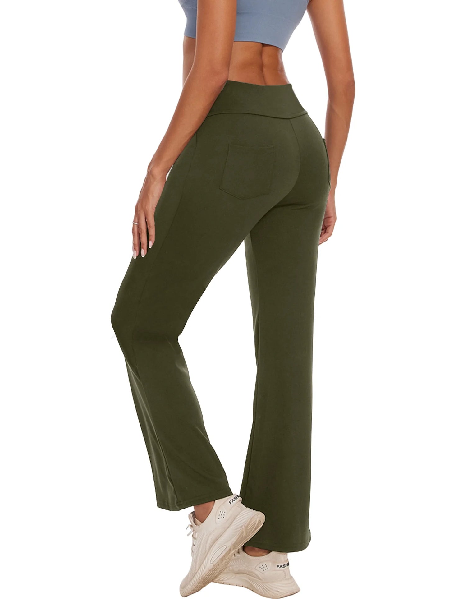 Womens Bootcut Yoga Pants with Pockets Flare Workout Legging High Waist Bootleg Bottoms Activewear Green 3XL