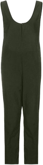 Jumpsuits for Women Loose Cotton Linen Overalls Wide Leg Short Pants Button down Tank Tops Casual Rompers Green