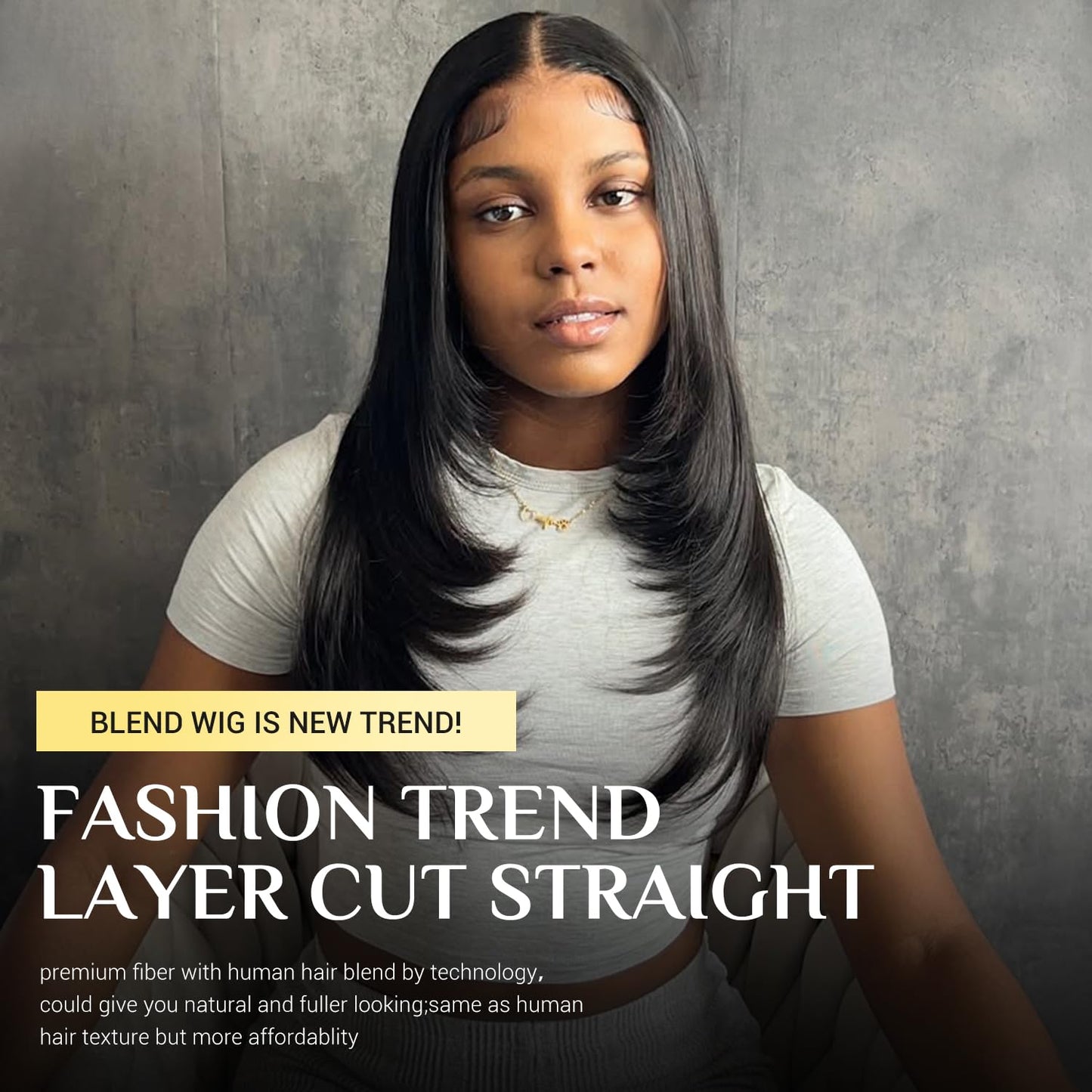 Human Hair Blend Wig Body Wave Wig and Layered Straight Wig Bundles