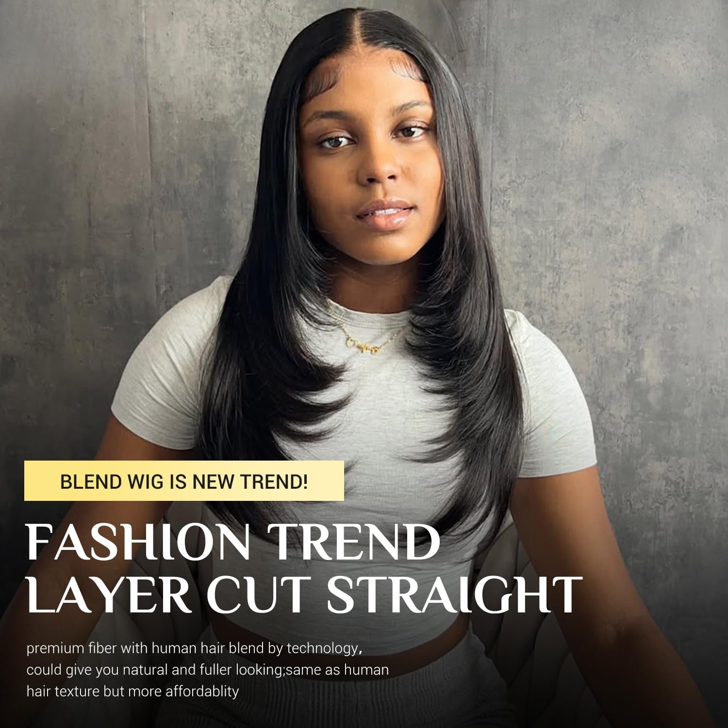 Human Hair Blend Wig Body Wave Wig and Layered Straight Wig Bundles