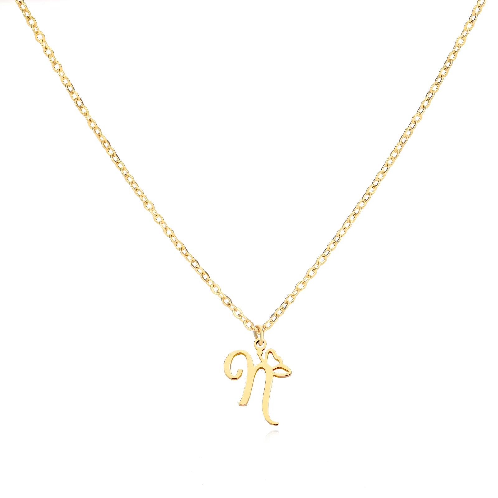 Tiny Initial Letter Necklace for Women Gold Color Stainless Steel Necklaces Name Alphabet Lucky Jewerly Vintage Accessories Gift