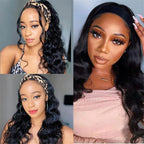 Wig for Women Headband Wig Body Wave Human Hair Wig Glueless None Lace Front Wig for Black Woman Natural Color Remy Full Machine Wear and Go Wigs 180% Density Wig(24Inches)