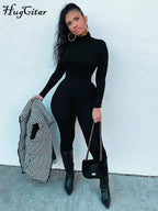 Long Sleeve Solid Turtleneck Skinny Bodycon Jumpsuit Autumn Winter Women Fashion Streetwear Casual Romper