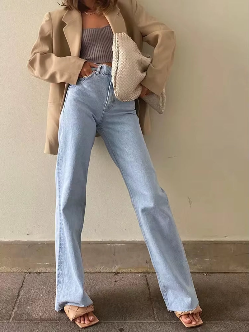 Casual Fashion Straight Leg Women'S Jeans Denim Bottom Harajuku Boyfriend Long High Waist Baggy Jeans Fall Pants