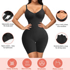 Women Seamless V Neck Bodysuit Tops Slim Fit Full Body Shaper Comfort Shapewear Butt Lifter Leotard Stretchy Jumpsuit (Black, Medium/Large)