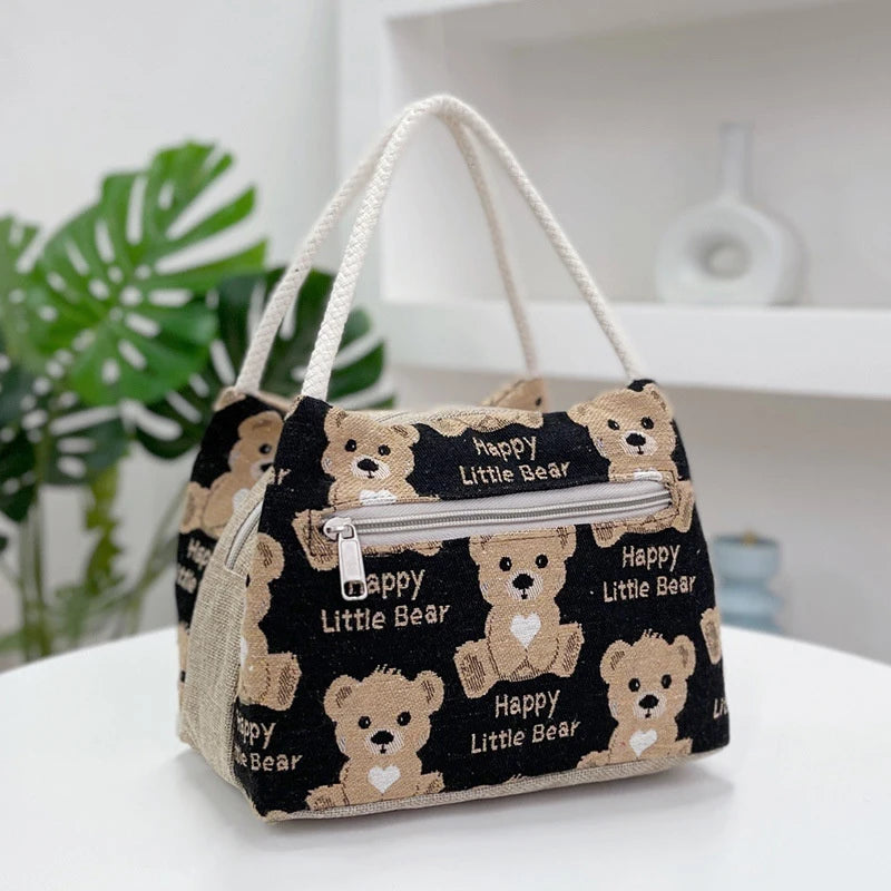 Fashion Cartoon Bear Lunch Bags for Women Large Capacity Tote Picnic Drink Lunchbox Bag Portable Outdoor Office Food Bags