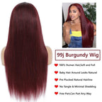 32 Inch 99J Burgundy Lace Front Wigs Human Hair 13X6.5 Straight HD Lace Front Wigs Human Hair 250% Density Glueless Straight Wigs Human Hair Pre Plucked with Baby Hair (99J Burgundy Wigs, 32 Inch)