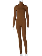 Casual Turtleneck Rompers Womens Jumpsuit Workout Solid Long Sleeve Fashion Elegant Skinny Jumpsuits Sporty Active Wear