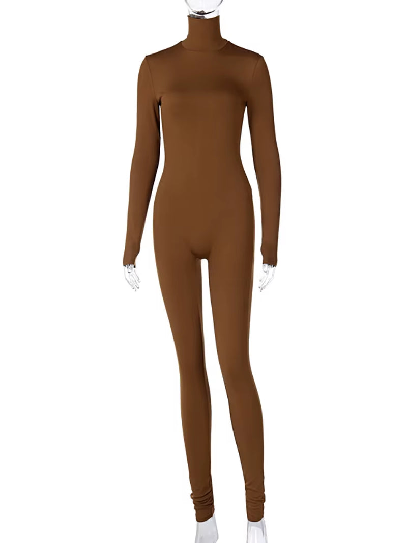 Casual Turtleneck Rompers Womens Jumpsuit Workout Solid Long Sleeve Fashion Elegant Skinny Jumpsuits Sporty Active Wear