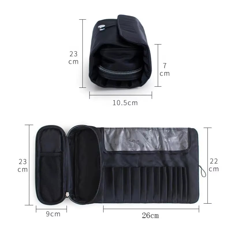 Makeup Bag Women'S Cosmetic Brush Bag Travel Organizer Makeup Brushes Fold Tools Rolling Bags Waterproof Nylon Makeup Case