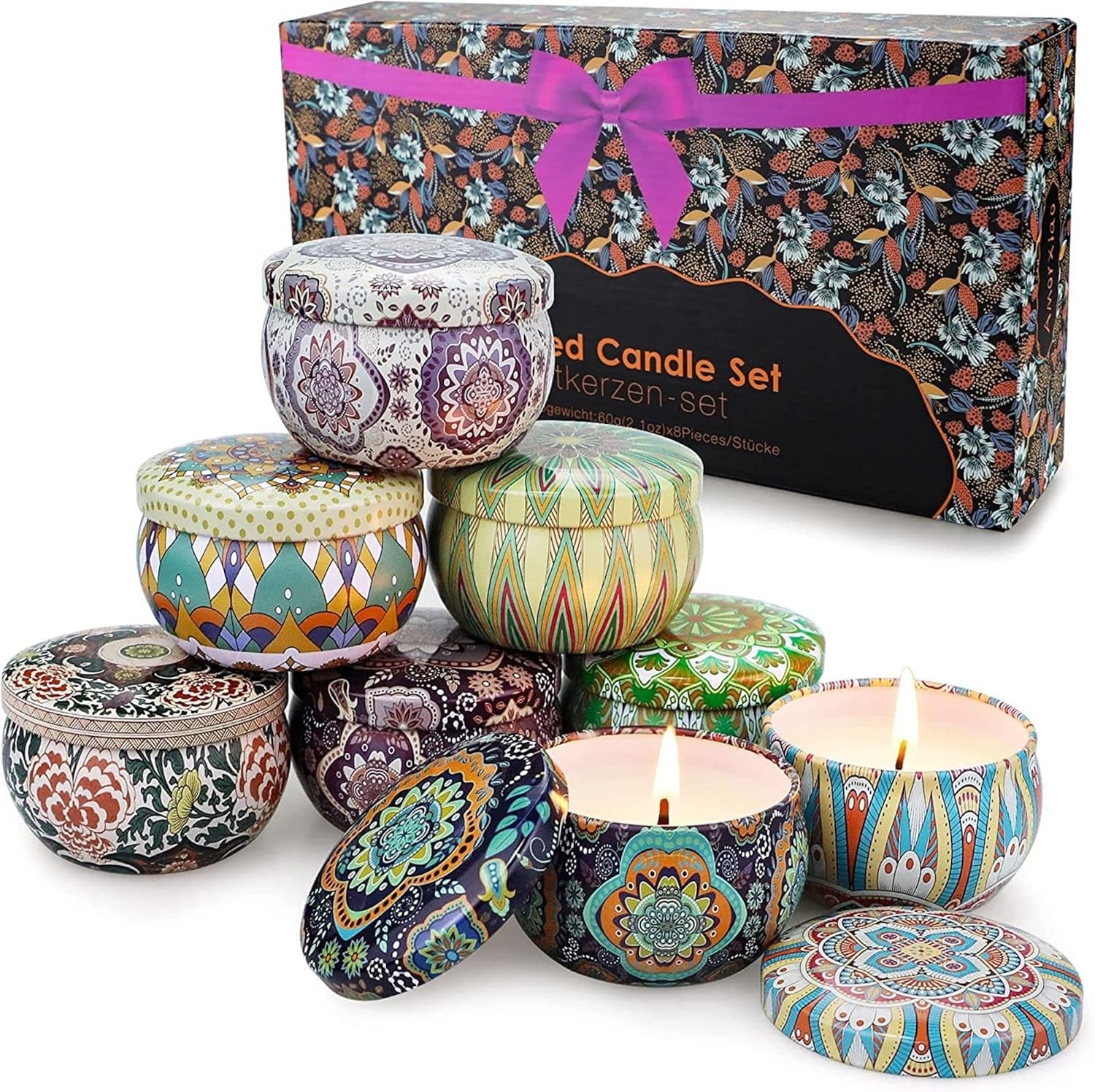 Scented Candles Gifts for Women Mom, Christmas Gifts Soy Candles Gift for Birthday, Stress Relief Massage Meditation Lavender Coffee Cake Candle Ect.-8 Pack 2.5Oz Housewarming Present