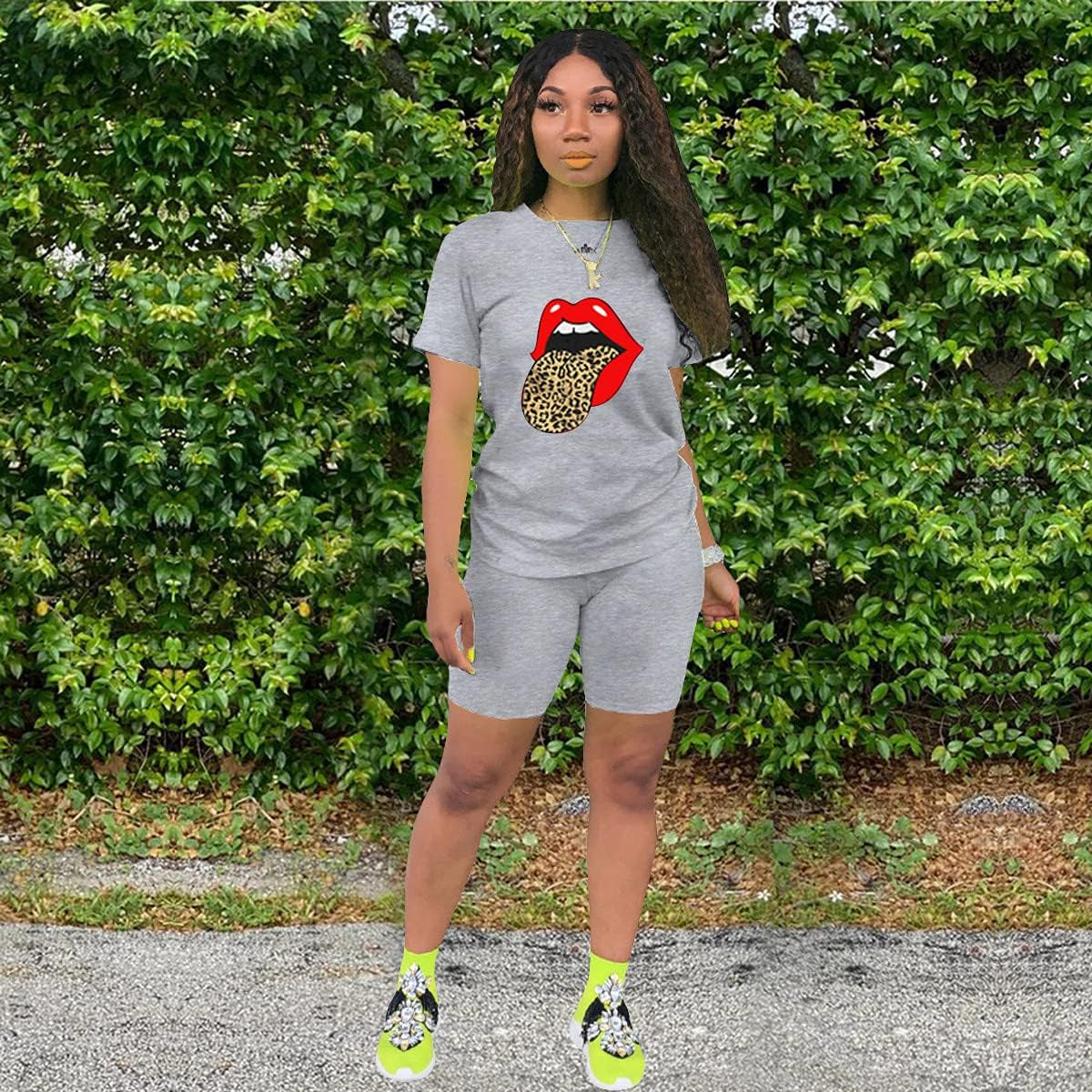 Women'S 2 Piece Outfit - Casual Solid Color T-Shirts Workout Tracksuit Bodycon Pants Suit Set Jumpsuit Rompers