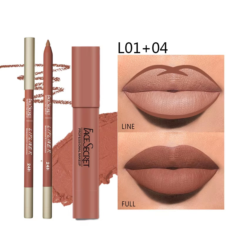 Matte Lipliner&Lipstick Set,Waterproof， Long Lasting Lip Makeup, Soft Matte Color Rendering,Women'S Makeup Cosmetics