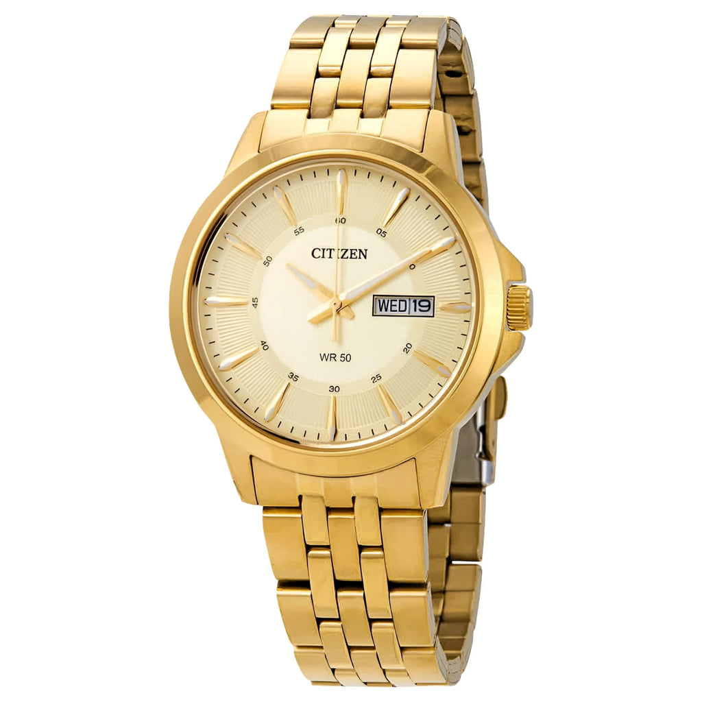 Reloj De Vestir Quartz Japonés Chapado En Acero Inoxidable BF2013-56P Dorado Para Hombre