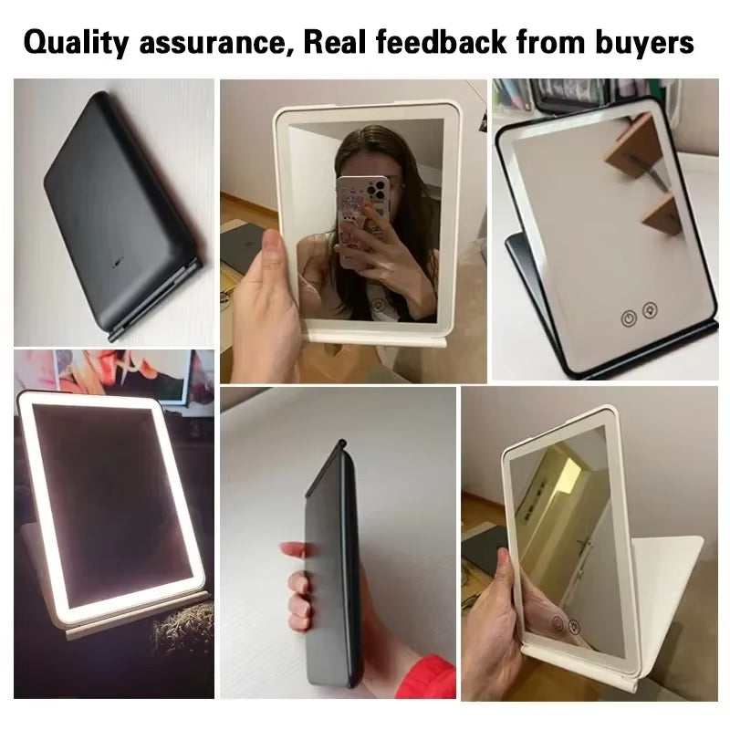 LED Makeup Mirror 10X Magnifying Mirror with Lights Portable Foldable Travel Desk Vanity Table Bath Bedroom Mirrors Makeup Tools