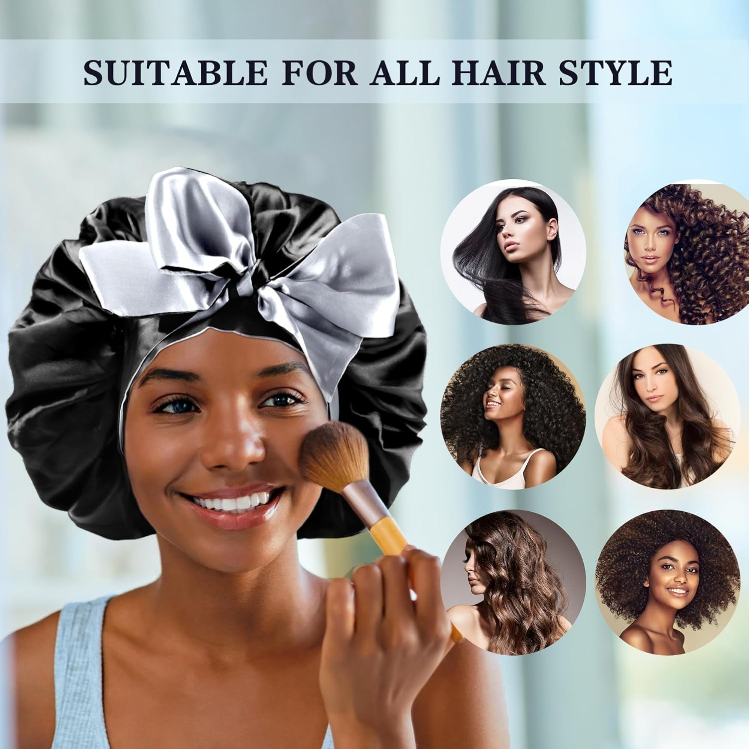 Satin Bonnet for Sleeping, Silk Bonnet Hair Wrap Bonnet for Sleeping Women Double Layer Large with Tie Band Night Cap Gifts
