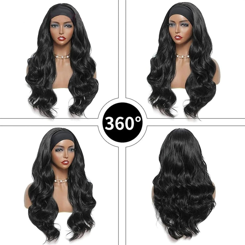 Wig for Women Headband Wig Body Wave Human Hair Wig Glueless None Lace Front Wig for Black Woman Natural Color Remy Full Machine Wear and Go Wigs 180% Density Wig(24Inches)