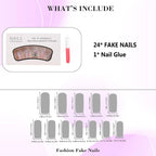 Press on Nails Long Square Fake Nails Purple Gradient Glossy False Nails Full Cover Glue on Nails with Butterfly Rhinestone Designs Artificial Summer Acrylic Squoval Nail Kit
