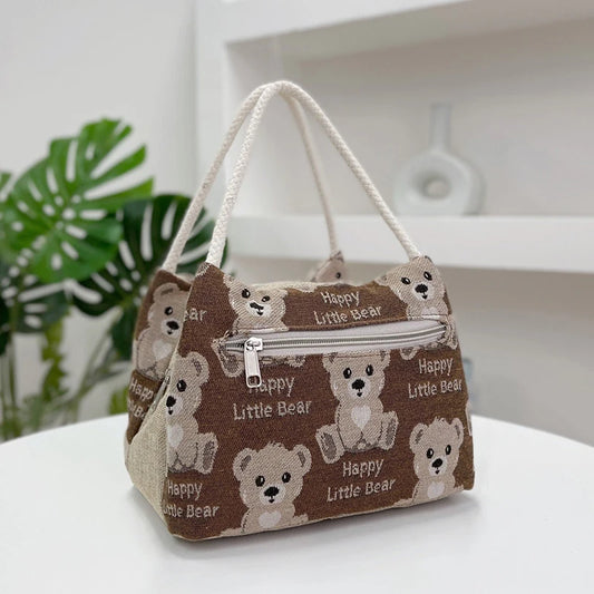 Fashion Cartoon Bear Lunch Bags for Women Large Capacity Tote Picnic Drink Lunchbox Bag Portable Outdoor Office Food Bags