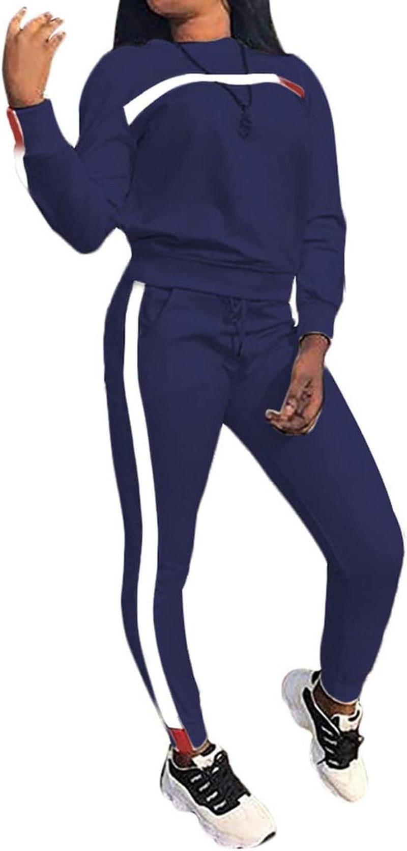 Plus Sweatsuits for Women 2PC Striped Long Sleeve Pullover Sweatshirt Long Sweatpants Tracksuits Sweatsuits Set