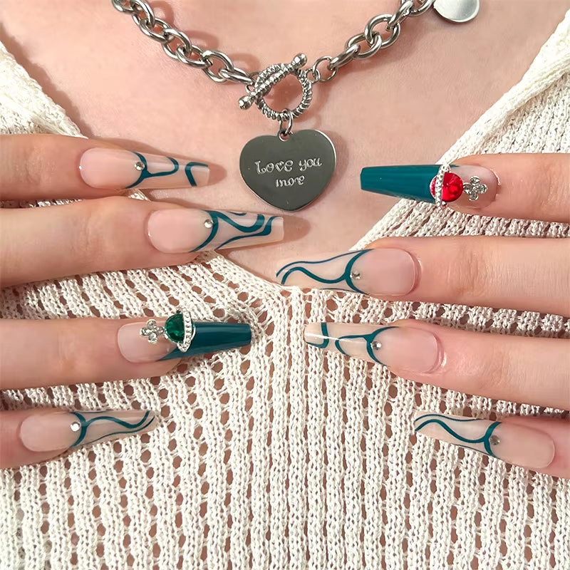 24Pcs Long Ballet French Girls Nail Art White Fake Nails Manicure Press on Nails False with Designs Artificial Wearing Reusable