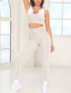 Seamless Workout Sets for Women 2 Piece Ribbed Gym Outfits Sports Bra and Legging Shorts Yoga Set (Beige, Small)