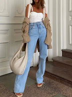 Casual Fashion Straight Leg Women'S Jeans Denim Bottom Harajuku Boyfriend Long High Waist Baggy Jeans Fall Pants