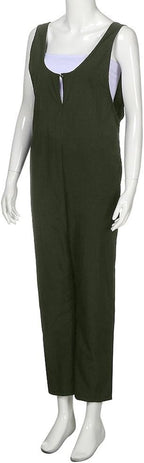 Jumpsuits for Women Loose Cotton Linen Overalls Wide Leg Short Pants Button down Tank Tops Casual Rompers Green