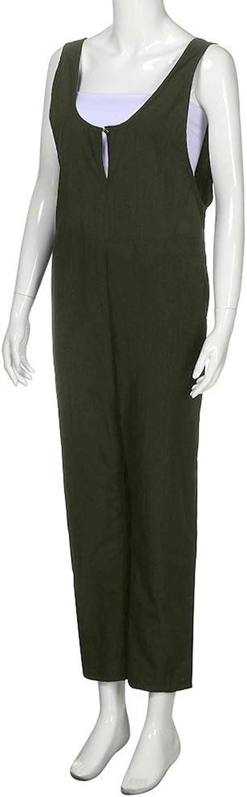 Jumpsuits for Women Loose Cotton Linen Overalls Wide Leg Short Pants Button down Tank Tops Casual Rompers Green