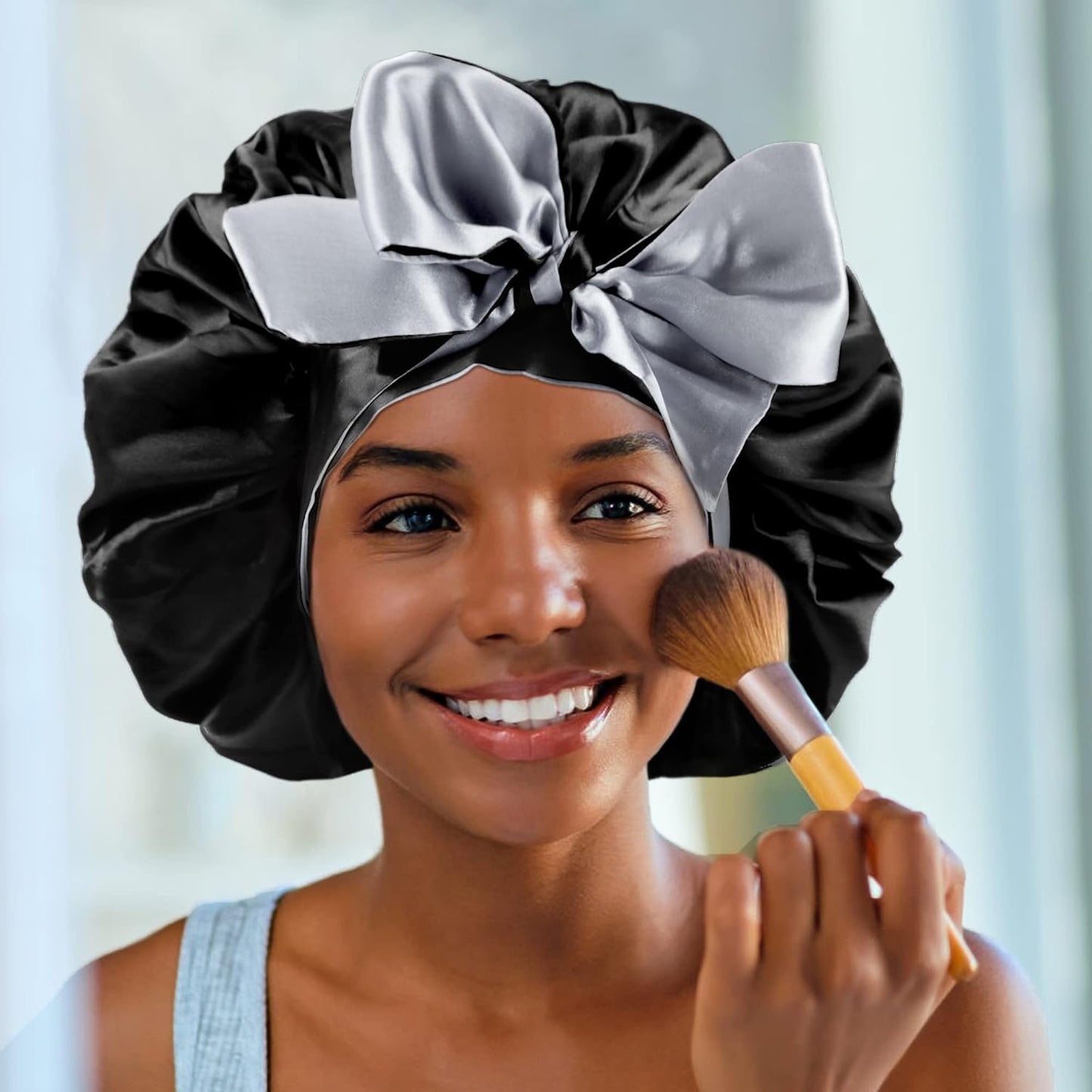 Satin Bonnet for Sleeping, Silk Bonnet Hair Wrap Bonnet for Sleeping Women Double Layer Large with Tie Band Night Cap Gifts
