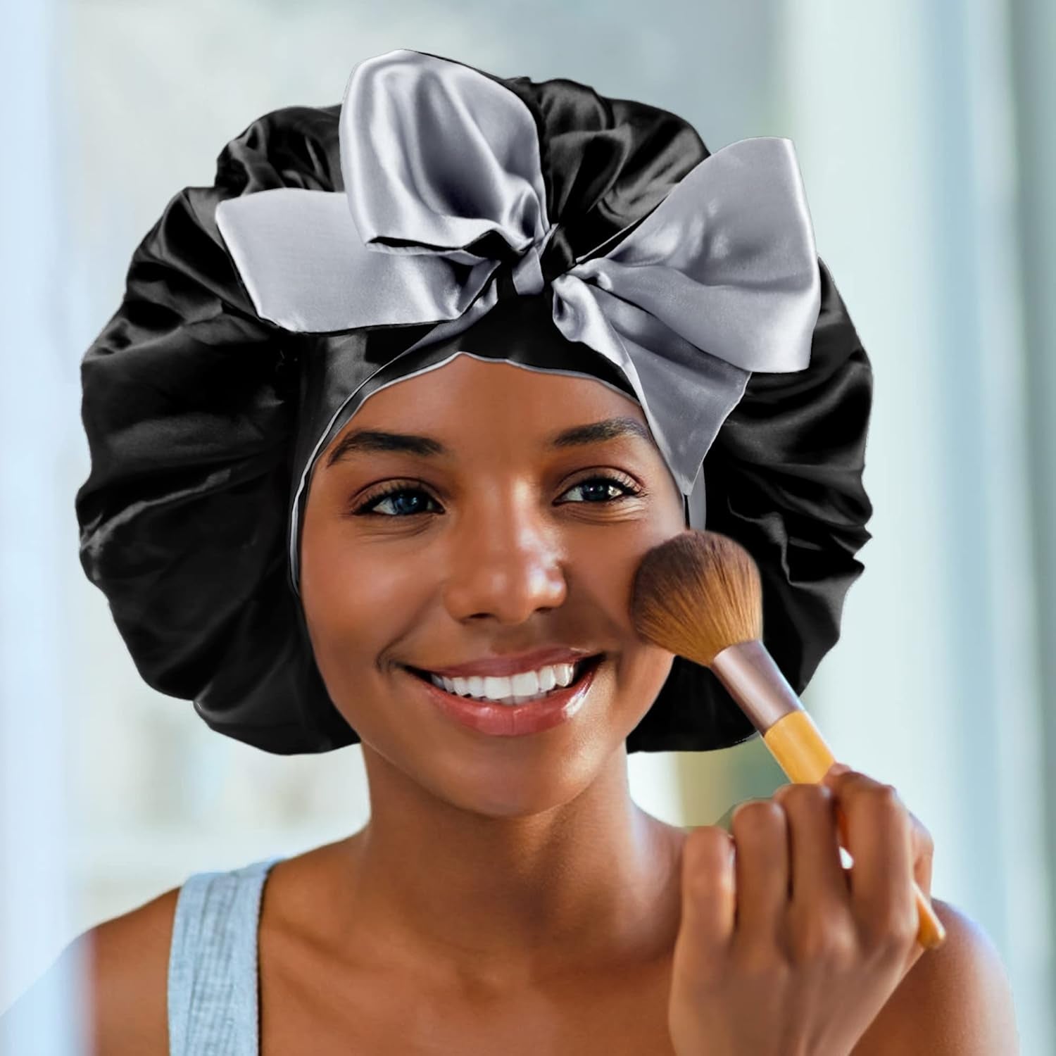 Satin Bonnet for Sleeping, Silk Bonnet Hair Wrap Bonnet for Sleeping Women Double Layer Large with Tie Band Night Cap Gifts