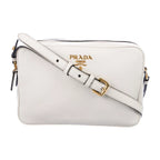New  Vitello Phenix White Leather Double Zip Camera Crossbody 1BH079