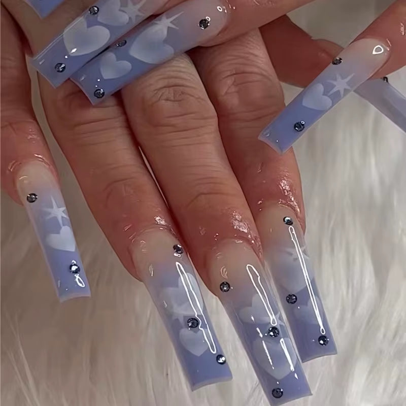 24Pcs Long Ballet French Girls Nail Art White Fake Nails Manicure Press on Nails False with Designs Artificial Wearing Reusable