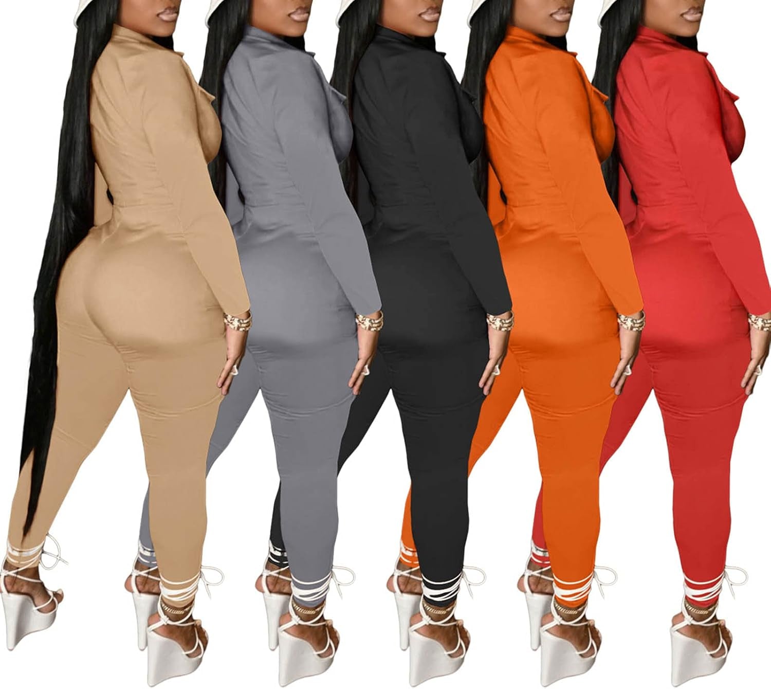 Sexy Full Bodysuit for Women Bodycon Long Sleeve Deep V Neck Jumpsuit One Piece Long Pants Party Clubwear Romper