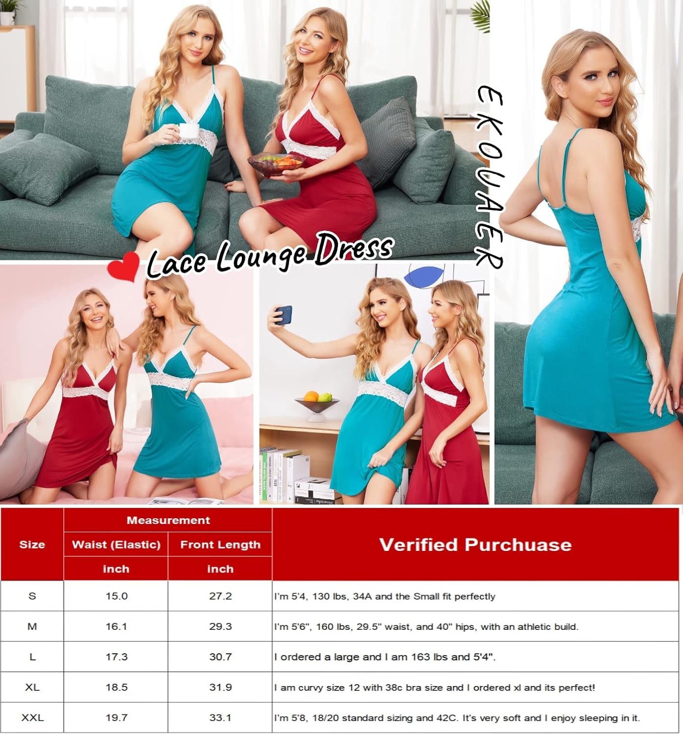 Sleepwear Womens Chemise Nightgown Full Slip Lace Lounge Dress