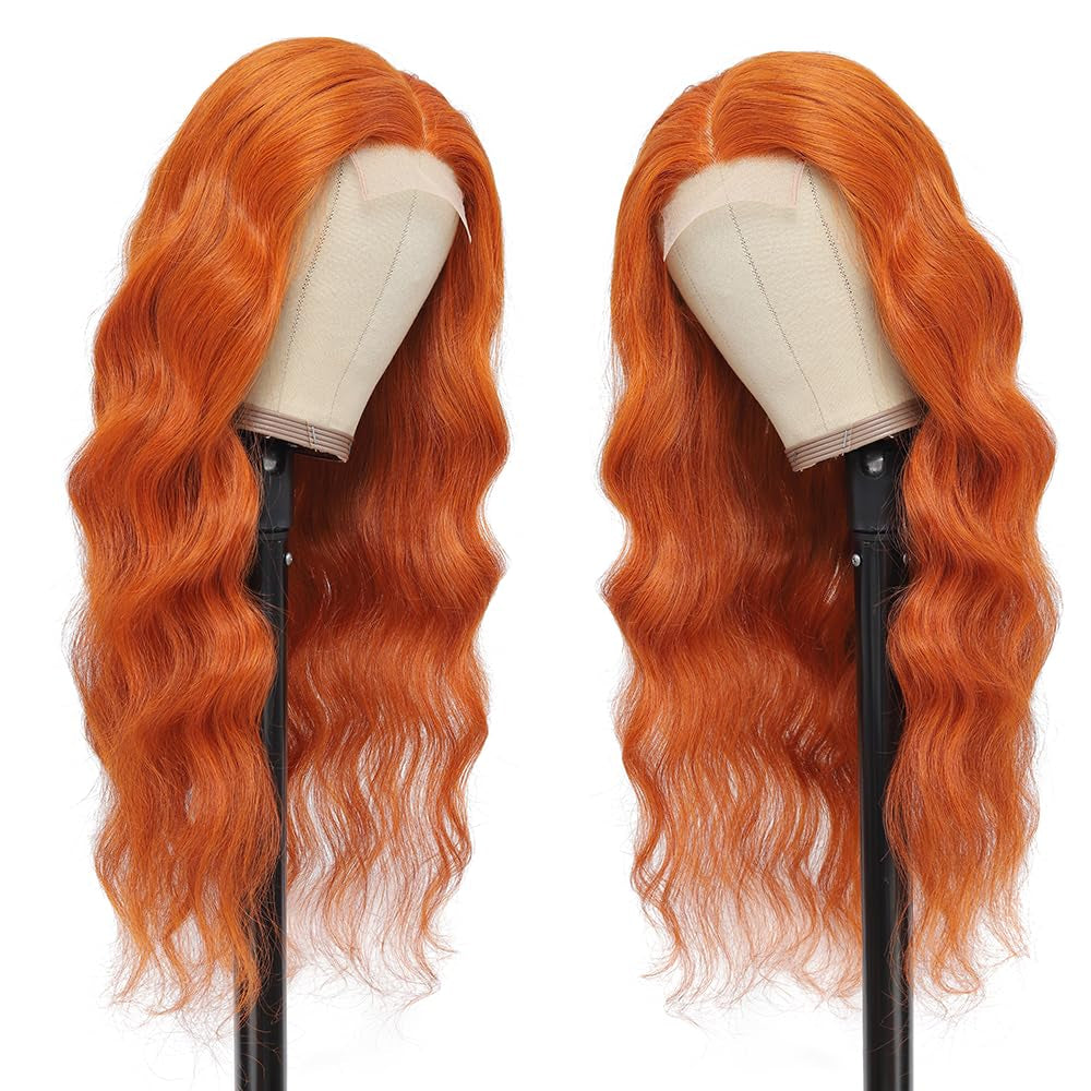 22 Inch Orange Lace Front Wigs Human Hair Body Wave 4X4 Hd Transparent Lace Closure Wig Brazilian Human Hair Pre Plucked with Baby Hair Glueless Wig