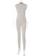 Women Fashion Sleeveless Zipper Neck Sexy Bodycon One Piece Jumpsuit 2023 Summer Streetwear Party Gym Romper Overalls