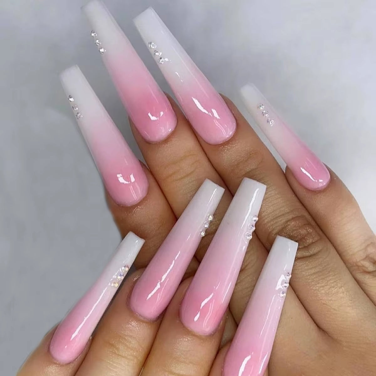 24Pcs Long Ballet French Girls Nail Art White Fake Nails Manicure Press on Nails False with Designs Artificial Wearing Reusable